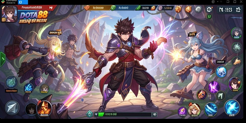 Screenshot gameplay DOTA88 dengan karakter anime penuh aksi.