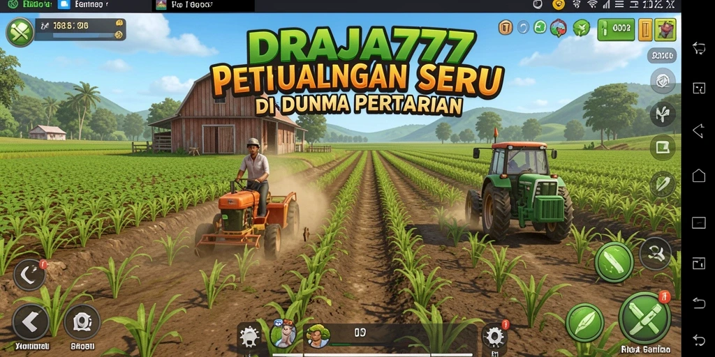 Tampilan gameplay DRAJA777 menunjukkan kebun yang indah dan aktivitas bertani.