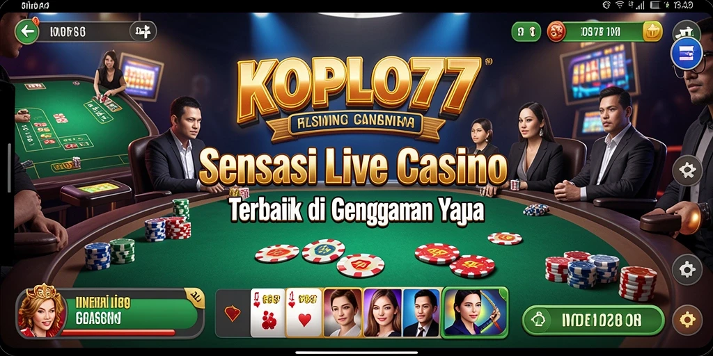Screenshot gameplay KOPLO77 dengan dealer langsung dan permainan kasino.