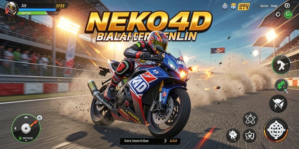 Tampilan utama gameplay NEKO4D dengan aksi balap motor yang mendebarkan.