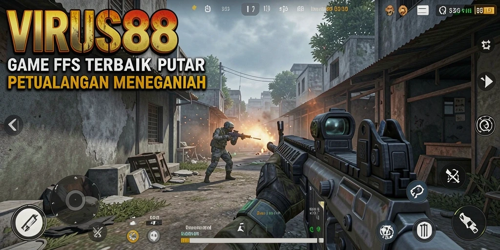 Screenshot menunjukkan aksi intens dalam game FPS VIRUS88.
