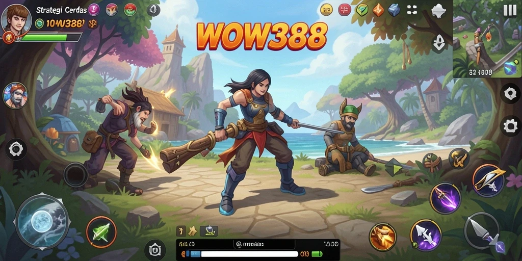 Screenshot gameplay WOW388 memperlihatkan pertempuran strategi yang intens dan dinamis.