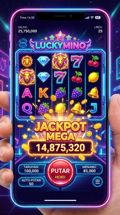 Tampilan utama aplikasi luckymino yang menarik dan mudah dipahami.